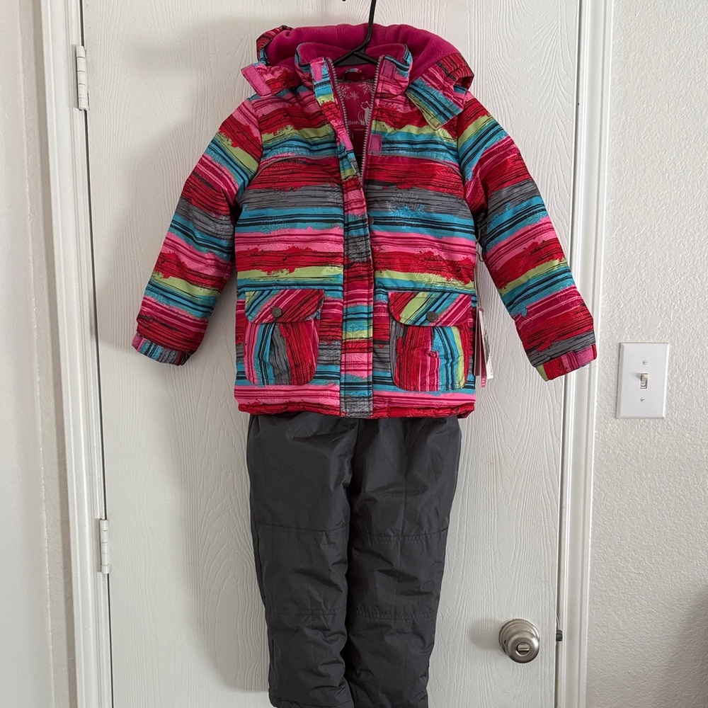 Colorful Striped Kids Jacket and Gray Pants Set